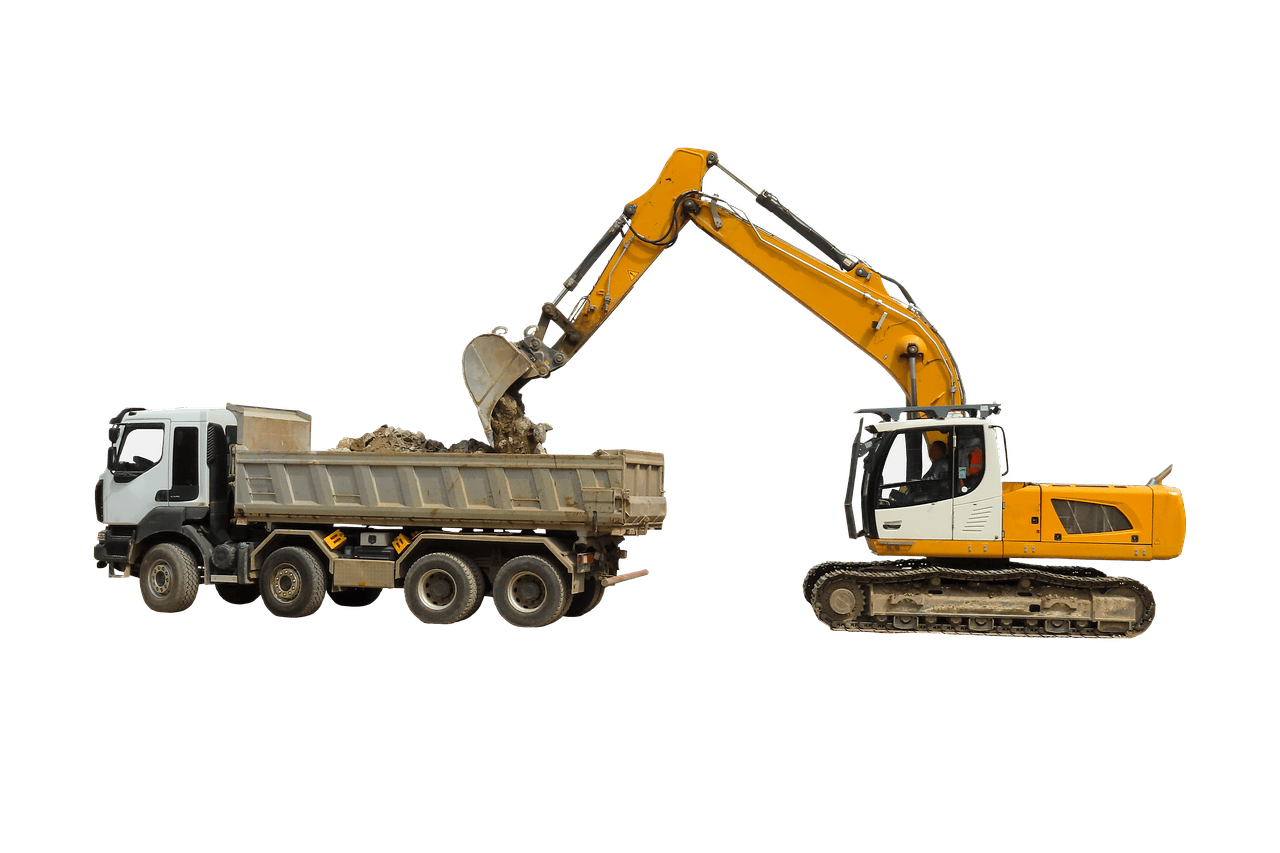 vehicle, excavator, construction site, shovel, construction machine, construction vehicle, truck, building rubble, charge, transport, isolated, excavator, excavator, excavator, construction site, truck, truck, truck, truck, truck